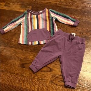 Ruffle Butts Striped Multicolor Top and Purple Ruffle Pants Set